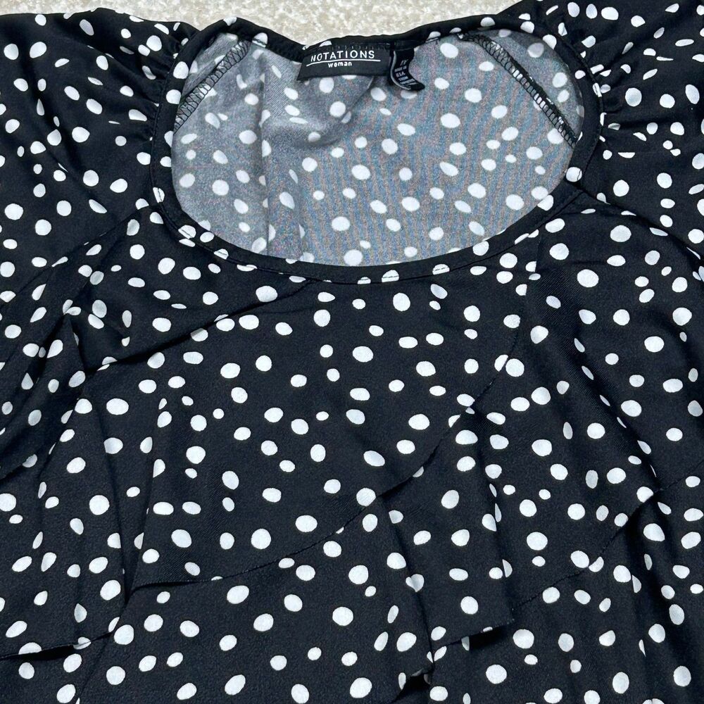 Notations Blouse Womens 1X Black White Polka Dot Tiered Ruffle Short Sleeve Top - Picture 2 of 6